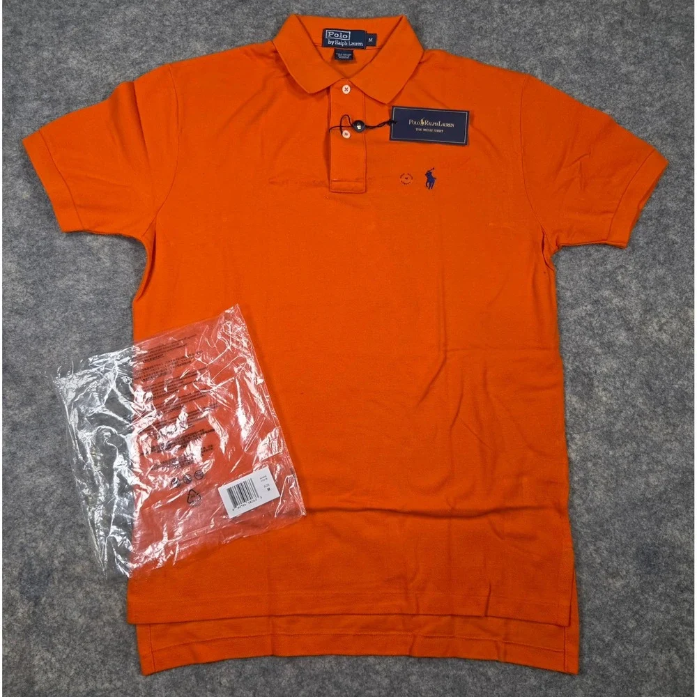 NEW Polo Ralph Lauren Mens Mesh Shirt Polo Orange Pony M Vintage NWT *FLAW*